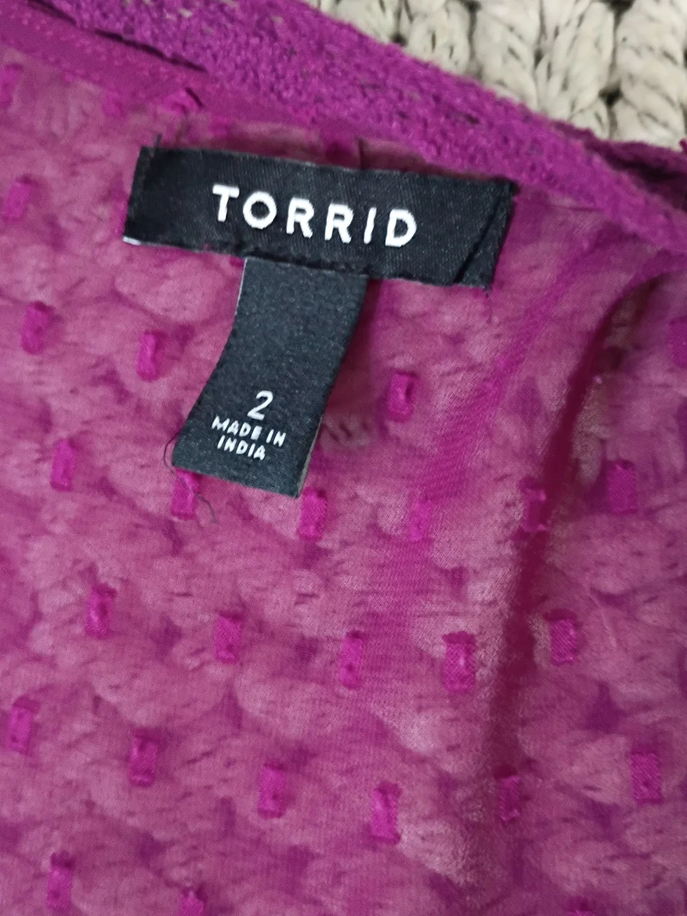 Torrid Sheer Plum Dotted Lace Sleeve Boho Maxi Duster with Tie Front, Size 2 - Picture 4 of 9